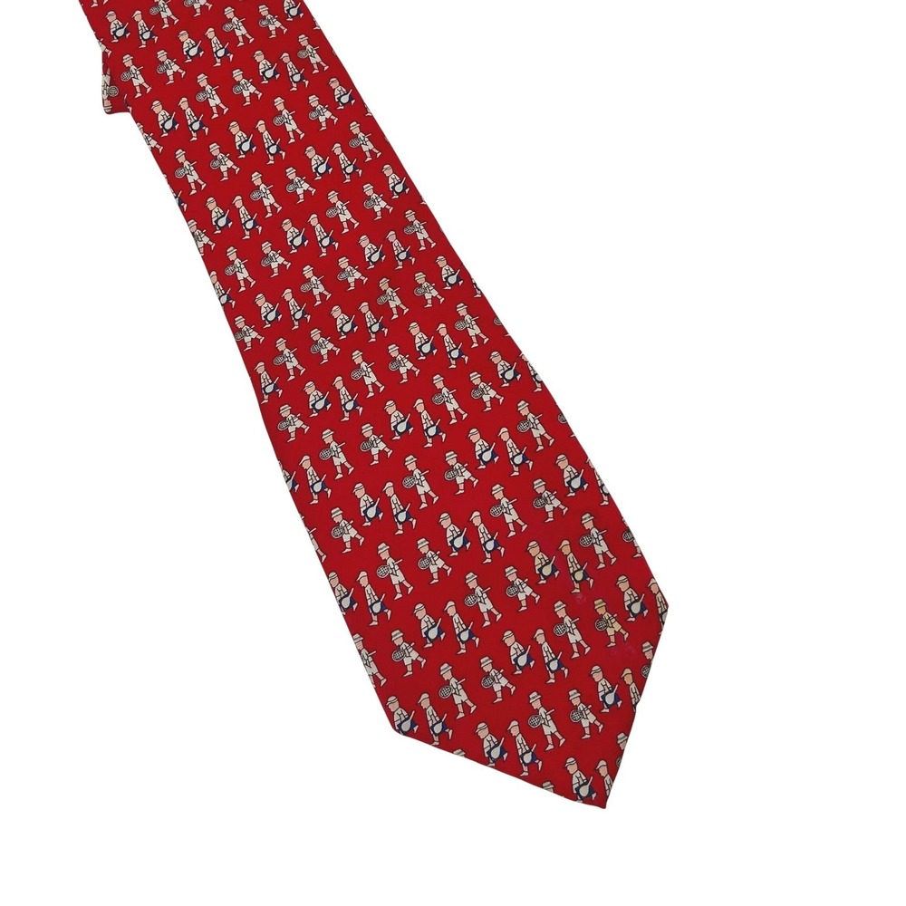 Alynn Neckwear Mens Red Silk Tennis Anyone Novelty Print Silk Tie Racket Sport